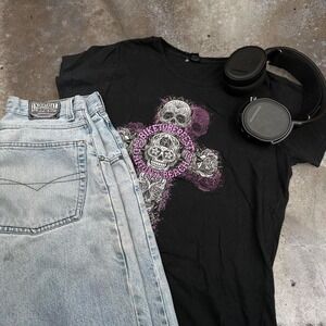 Biketoberfest 2019 Daytona Beach Sugar Skull Cross Graphic T-Shirt XL‎ Black